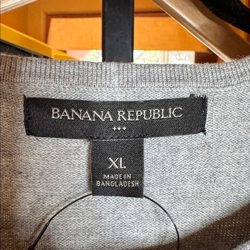 NWT Banana Republic Gray Short Sleeve Knit Sweater Cotton Blend Crewneck Size XL